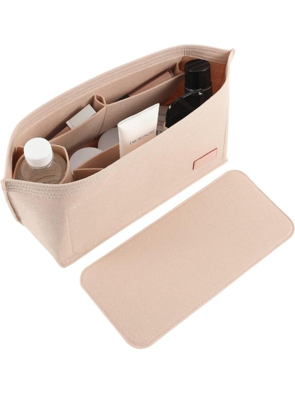 Beige Handbag Organizer Insert Set - 2pc Tote Bag Organizer with Zipper & Bottle